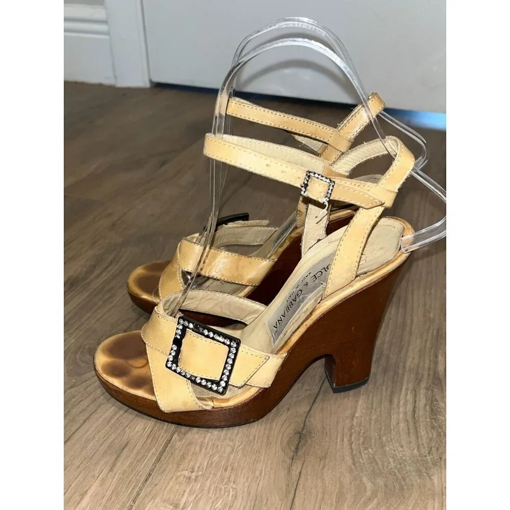 Dolce Gabbana Leather Platform Clog Sandals with Rhinestones  Womens Size 65